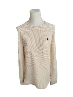 Vintage Abercrombie & Fitch Cream Textured Knit Sweater & Moose Logo Size Medium
